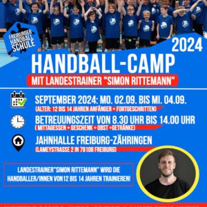 Handball Fördercamp mit Landestrainer BW “Simon Rittemann” vom 02.09. bis 04.09.2024 für 12 bis 14 Jahren