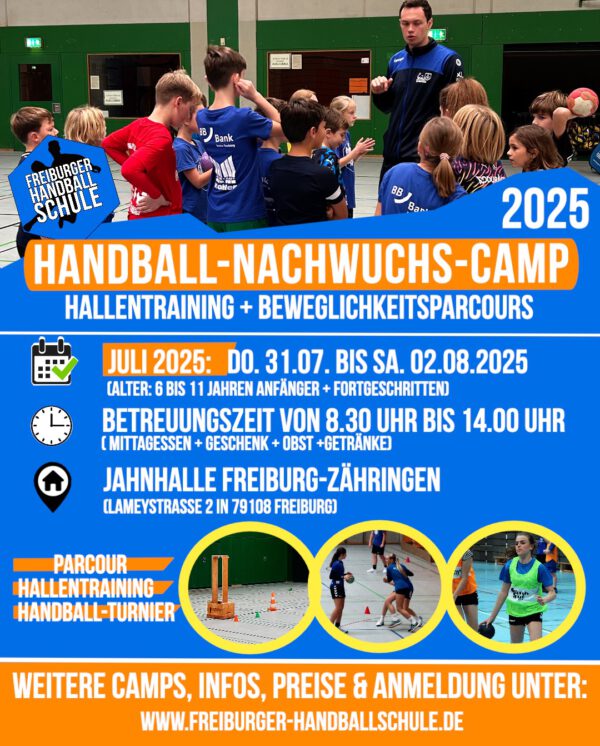 Handball-Nachwuchscamp vom 31.07.2025 bis 02.08.2025 für 6 bis 11 Jahren